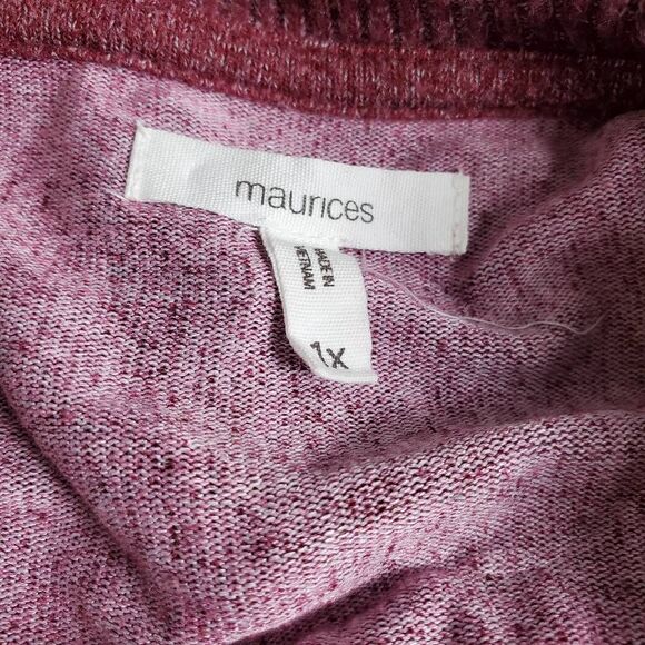 Maurices Women’s Plus 1X Burgundy Striped Collared Long Sleeve Top - Picture 5 of 7